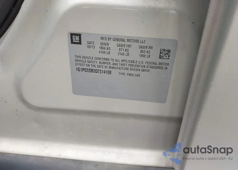 2013 Chevrolet Cruze 1Lt Auto из США, поврежденный, VIN 1G1PC5SB2D7314188